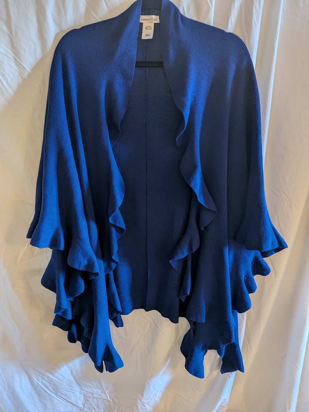 Coldwater Creek Royal Blue Ruffle Open-Front Poncho Wrap
